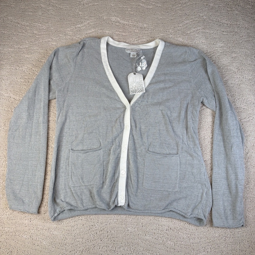 Women's NEW Barefoot Dreams Size Large Grey Button Cardigan Pockets
